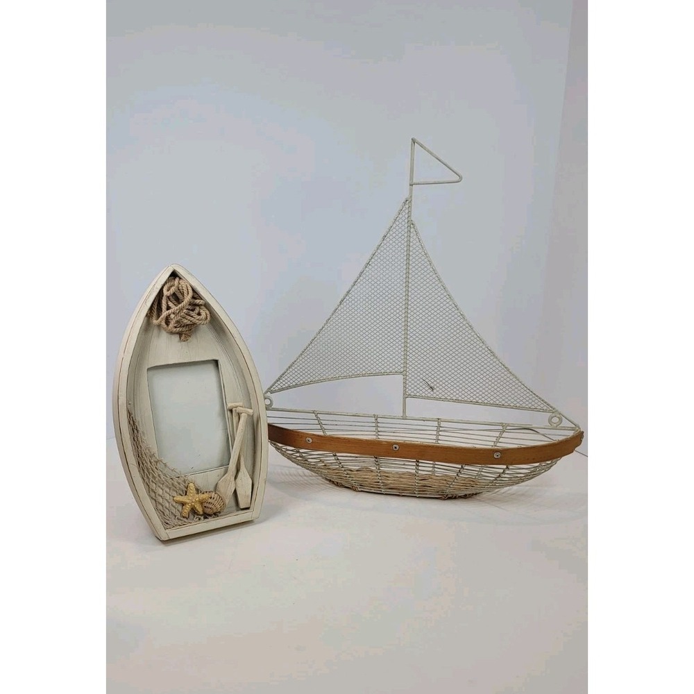 Home Decor Nautical Beach wire Ship Metal Wire basket Lot And Boat Picture Frame
